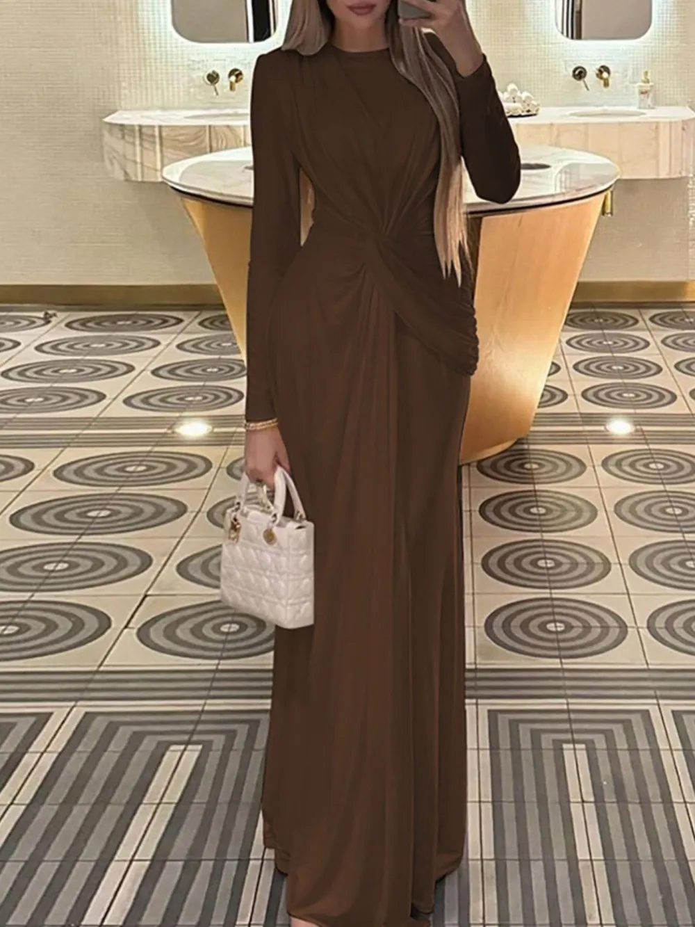 Ruched Long Sleeve Maxi Dress