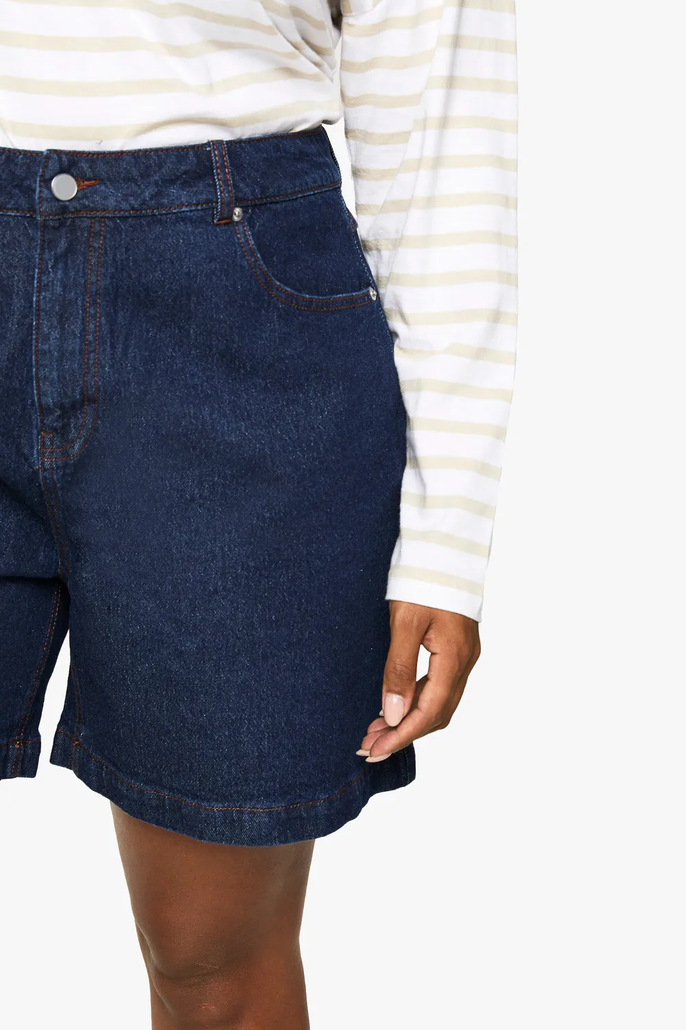 Cotton Mid-Rise Indigo Boyfriend Denim Shorts