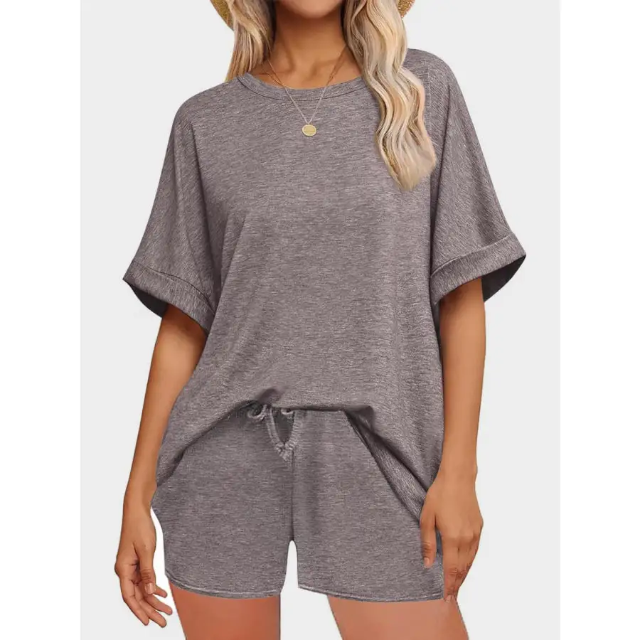 Round Neck T Shirt and Drawstring Shorts Set