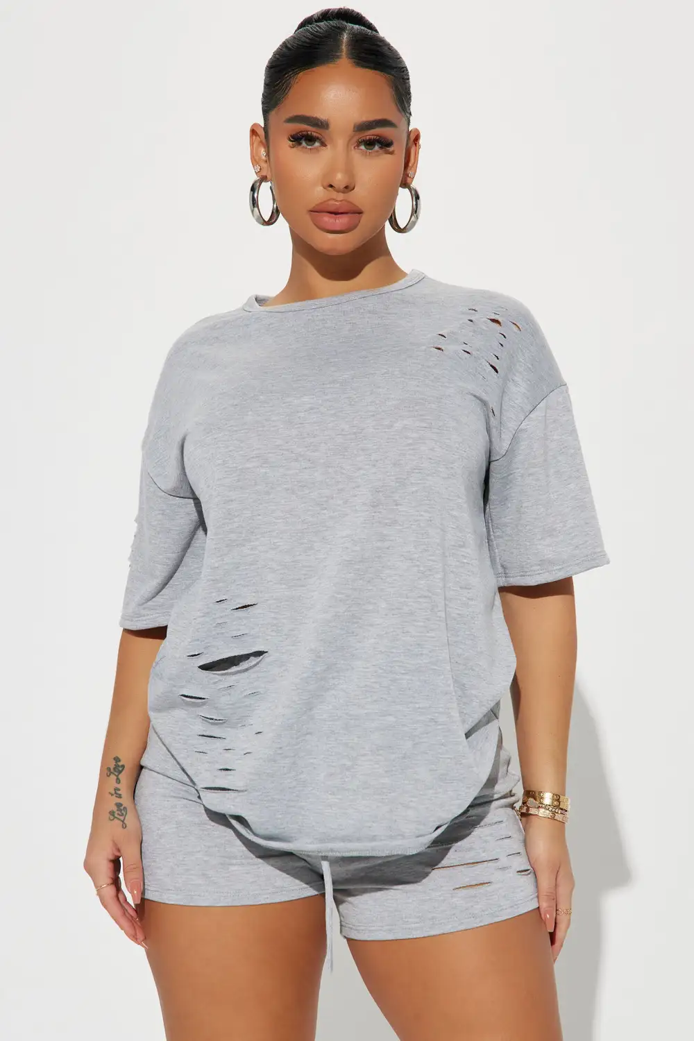 Vibe Check Short Set - Heather Grey