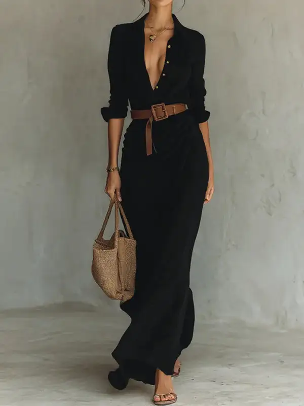 Split Long Shirt Maxi Dress