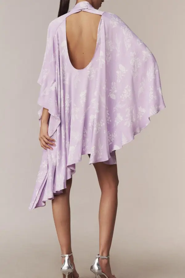 Long-Sleeve High-Neck Swing Mini Dress