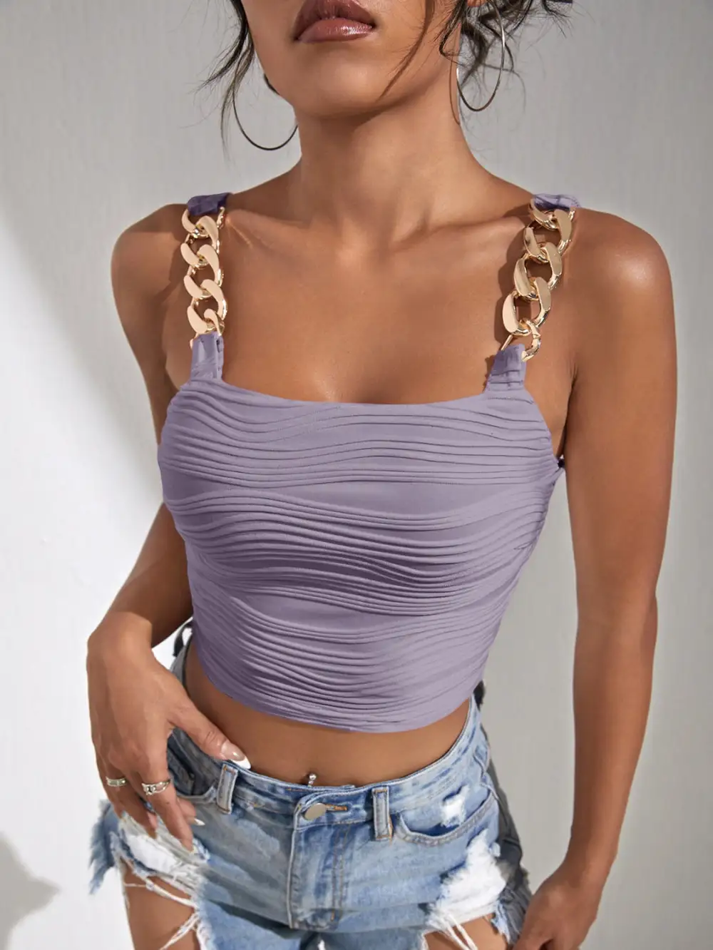 Chain Detail Square Neck Tank Top