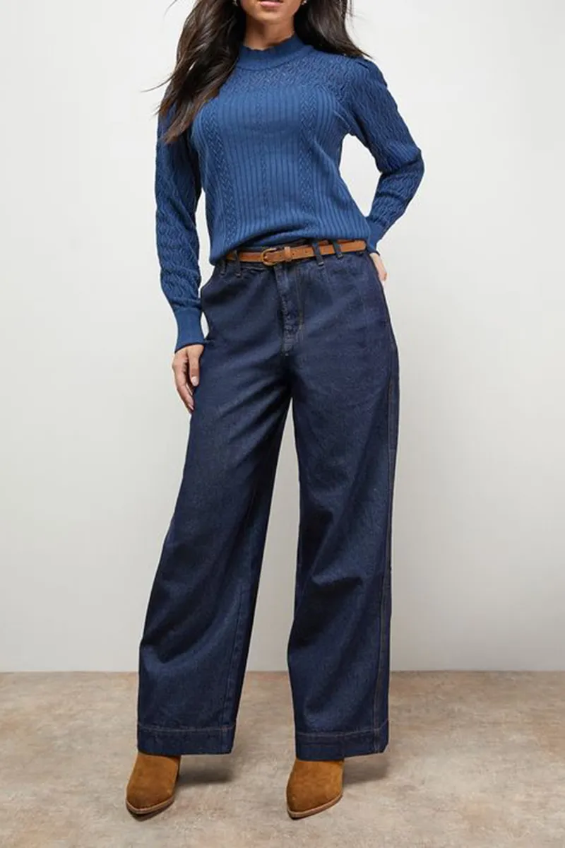 Casual Style High Neck Pointelle Sweaters