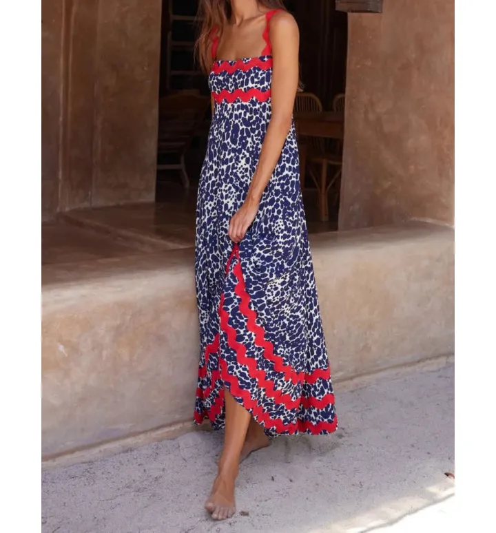 Relaxed Printed Square Neck Wide Strap Maxi Dress