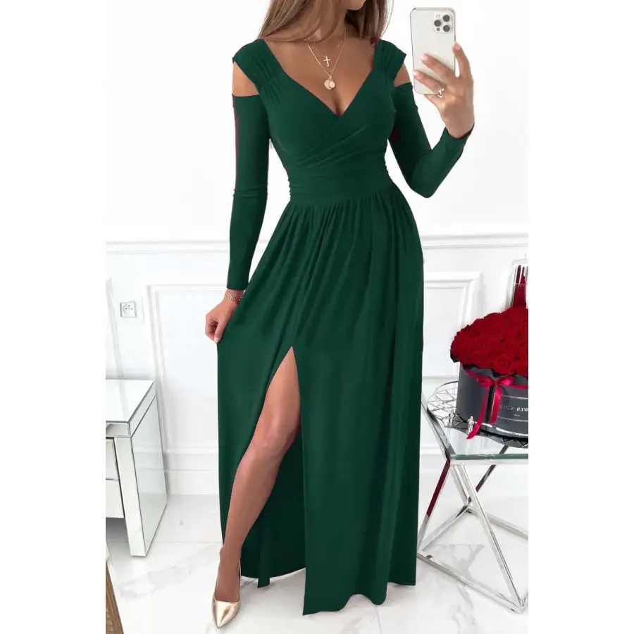 Slit Surplice Long Sleeve Maxi Dress