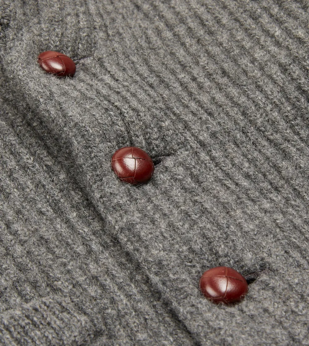 Casual Style Grey Lambswool Shawl Collar Cardigan