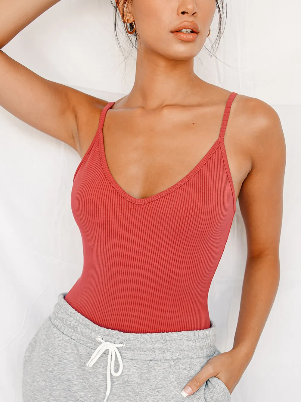 Ribbed V-Neck Cami Bodysuit