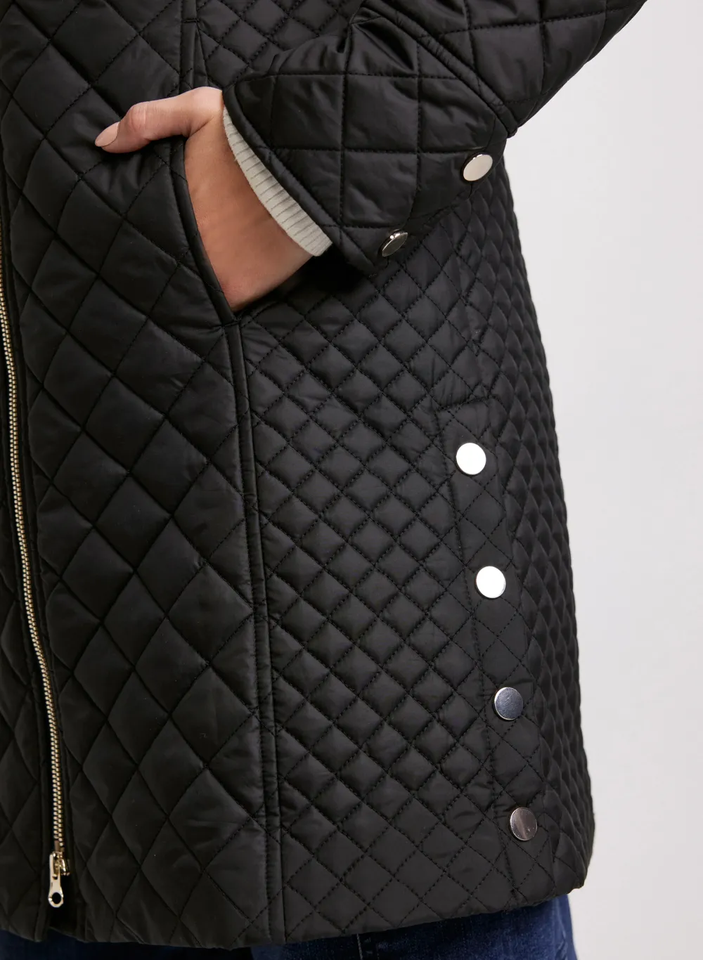 Long Black Zippered Down Coat