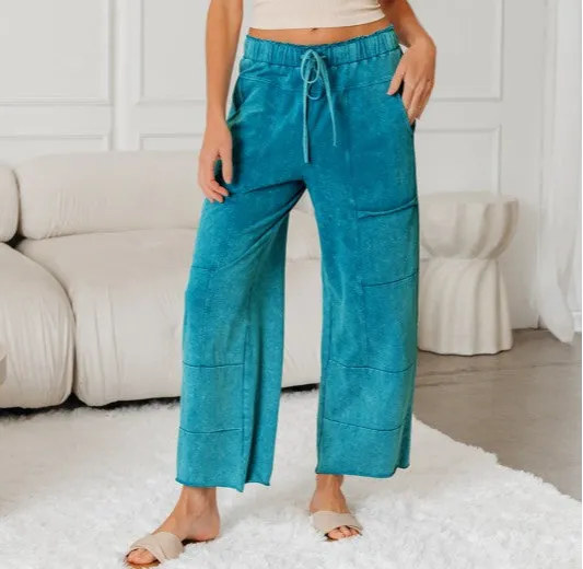 Mineral Wash High Waist Raw Hem Pants