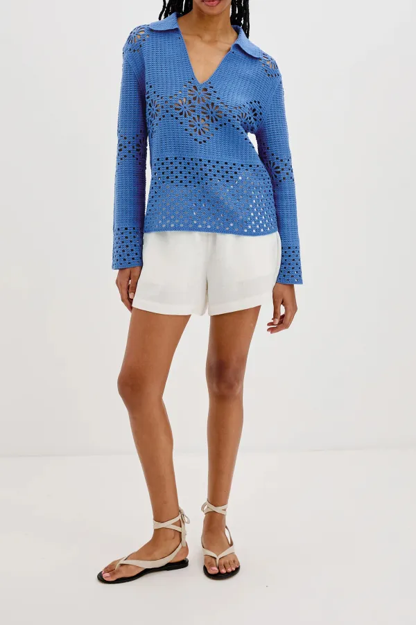 Open-Weave Mesh Knitted Crew-Neck Sweater