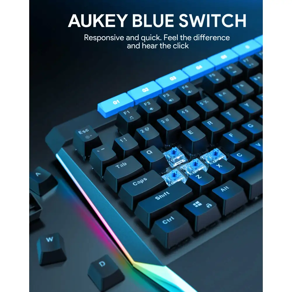 AUKEY KMG17 Mechanical Keyboard Blue Switches 104key with Volume Control Button