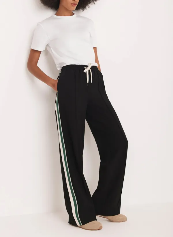 Casual Style Black Wide Side Stripe Trousers