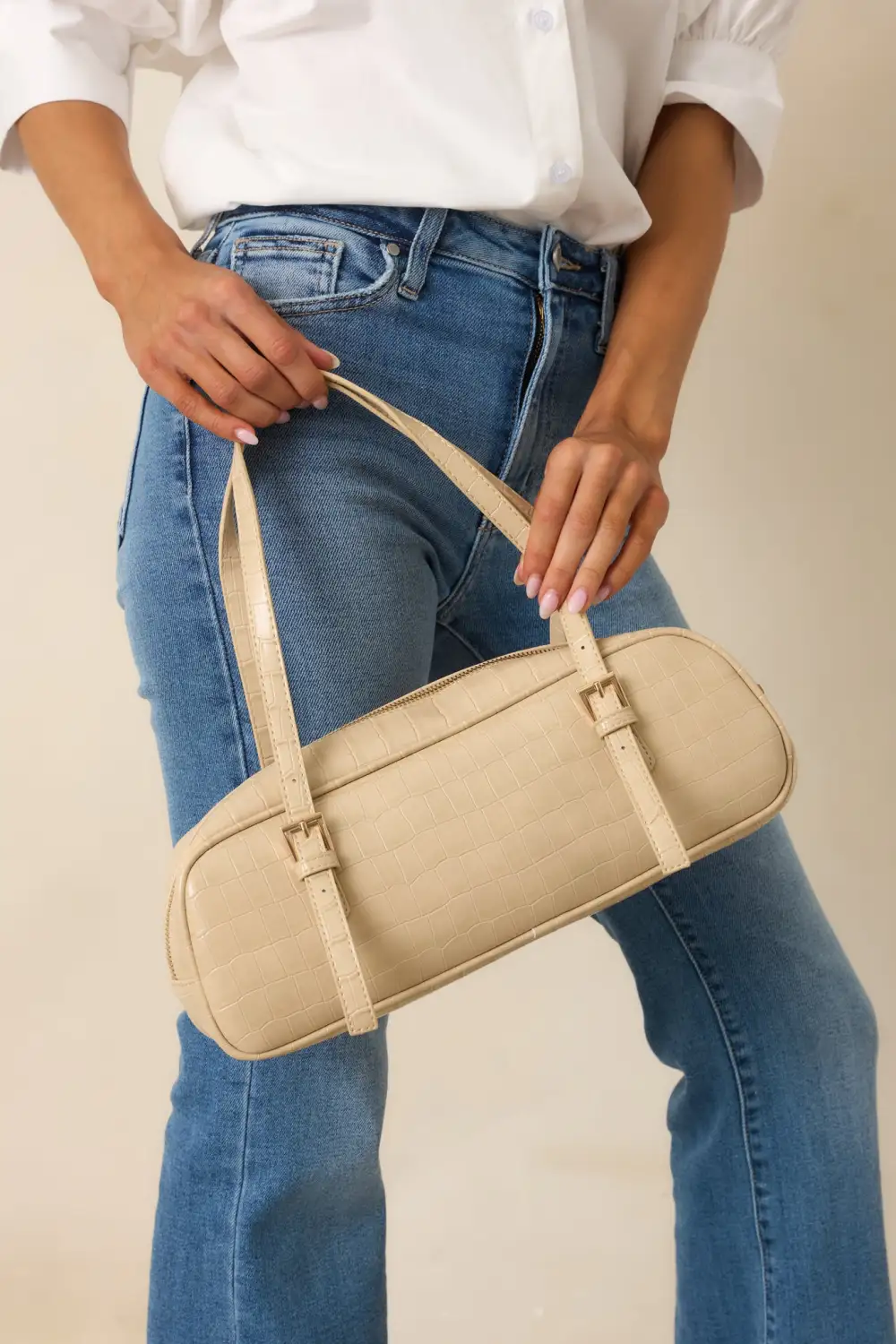Croc Embossed Faux Leather Handbag