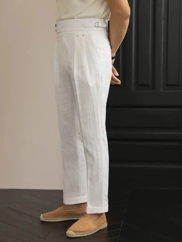 Lightweight Linen Side Tab Trousers