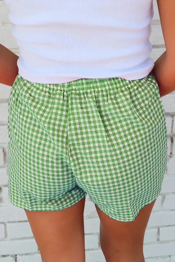 Plaid Elastic Waist Shorts