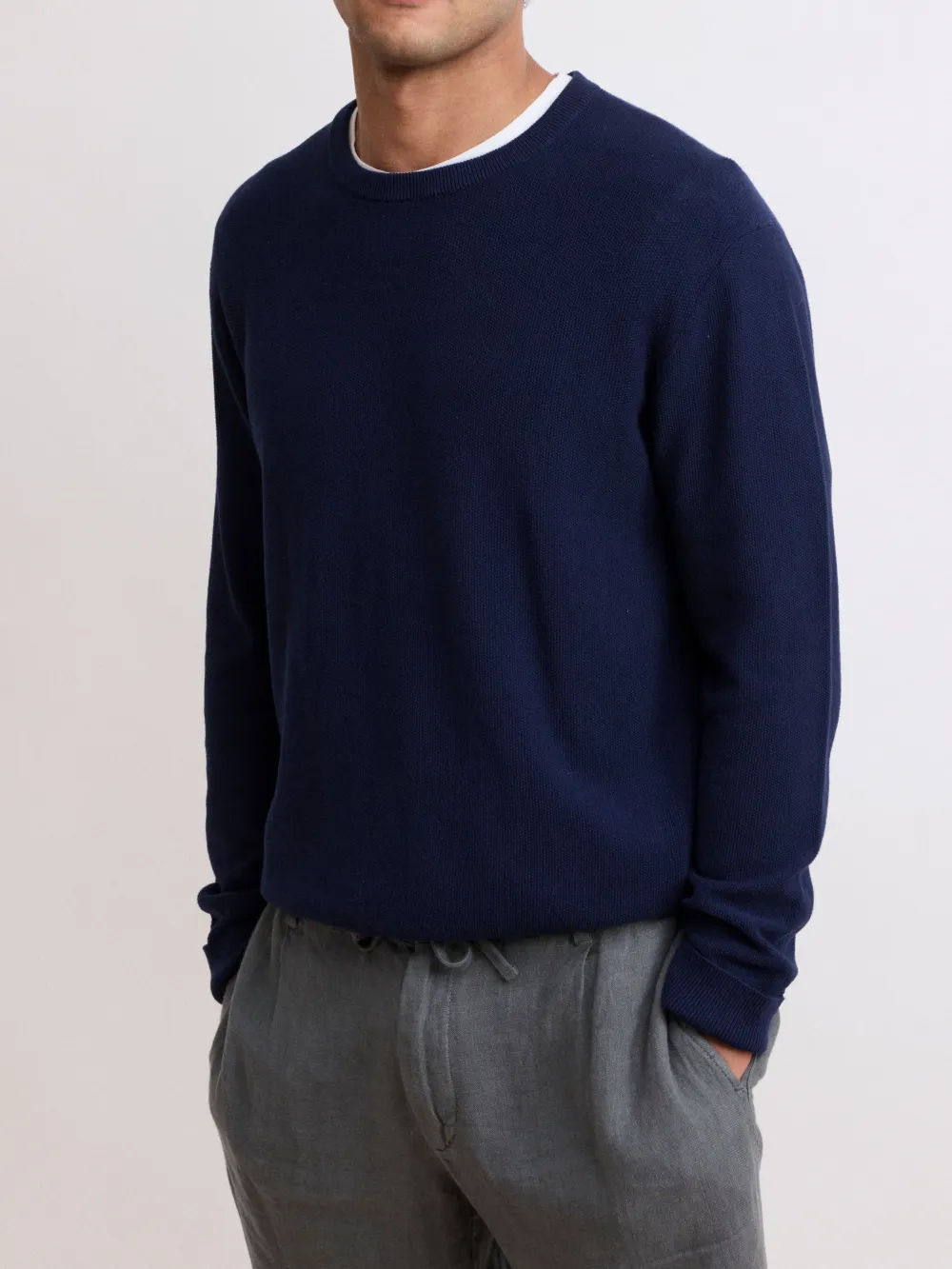 Men's Deep Blue Cotton Crew Neck Sweater
