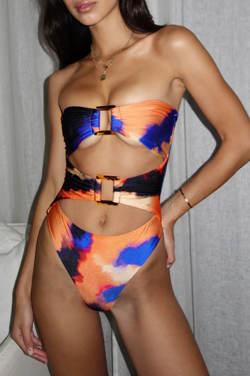 Strapless Neck Cut Out Swimsuit