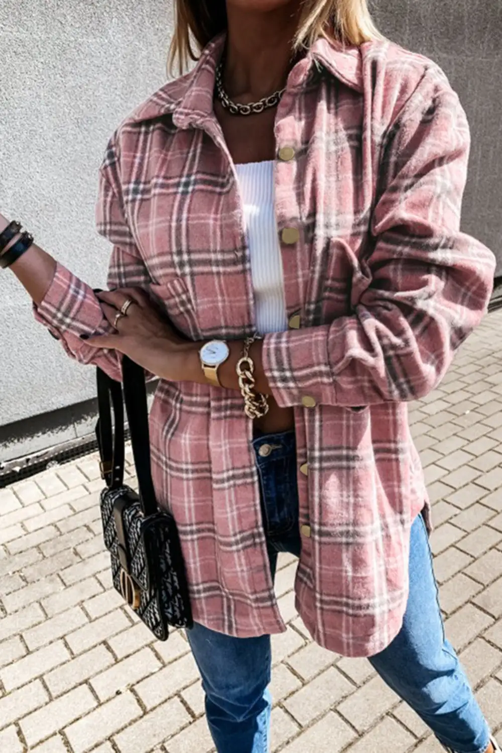 Plaid Button Front Coat Jacket