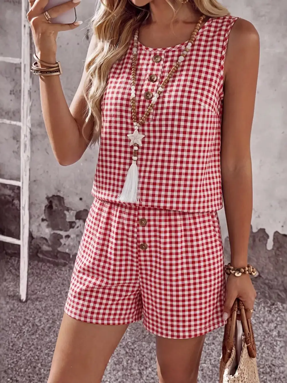 Sleeveless Gingham Jumpsuit