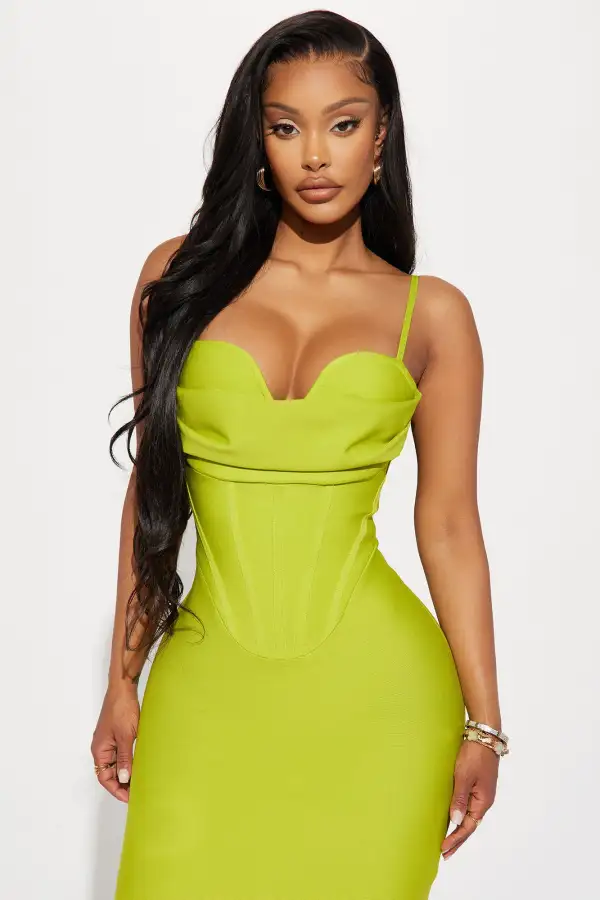 Dream Girl Bandage Midi Dress - Chartreuse