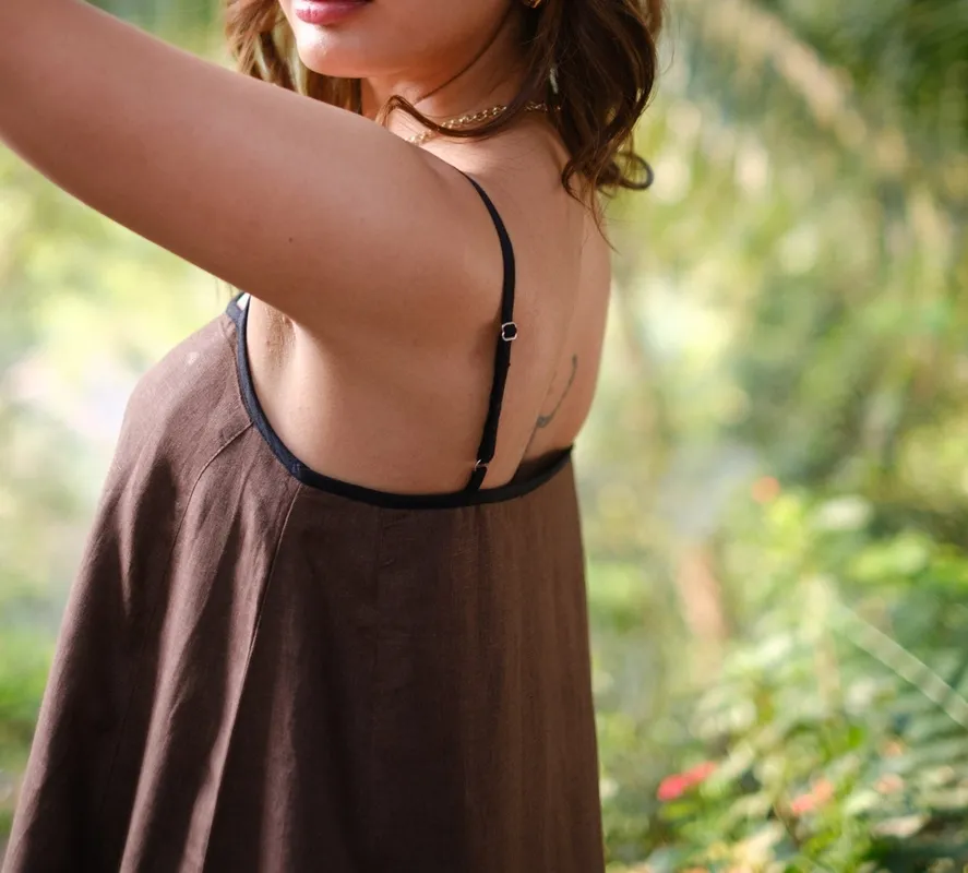 Walnut Brown Linen Flowy Maxi Dress