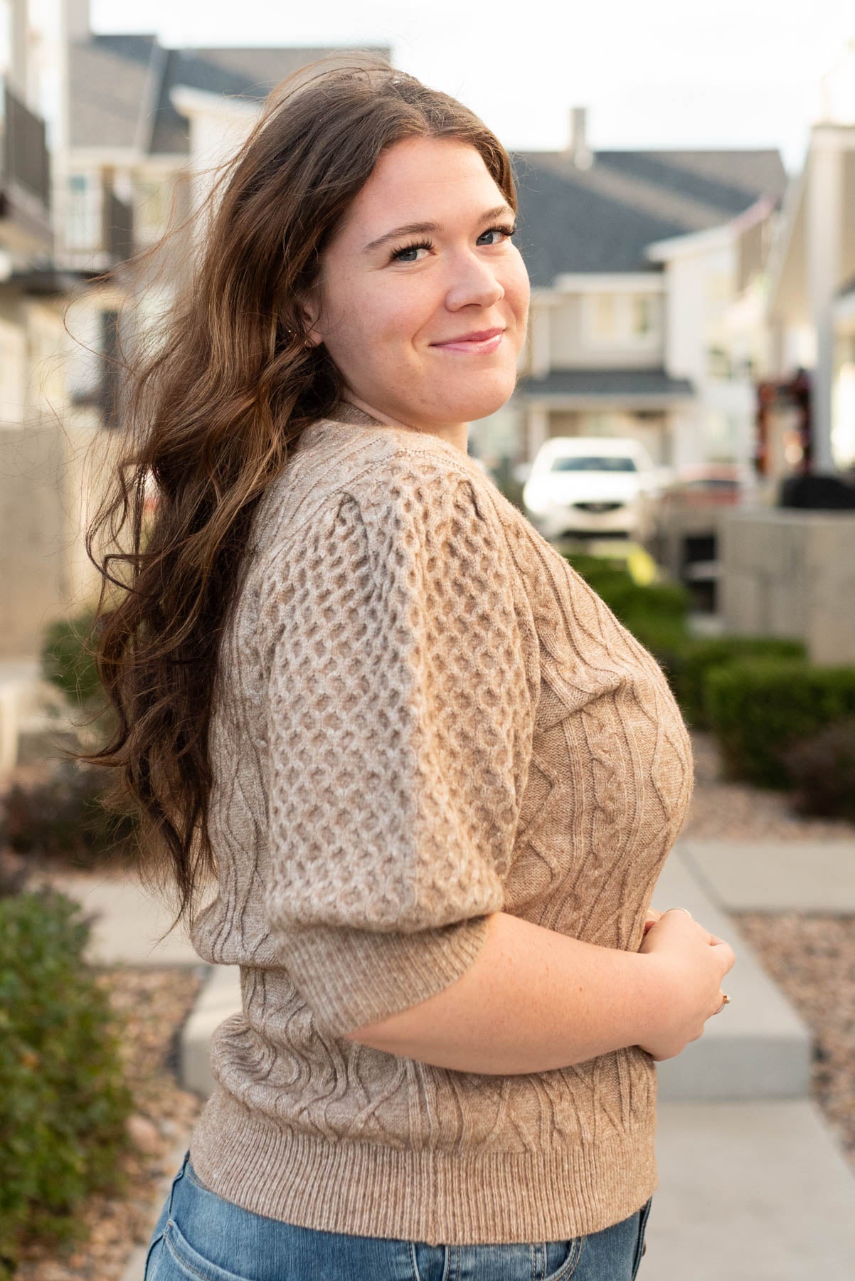 Alaina Taupe Short Sleeve Sweater