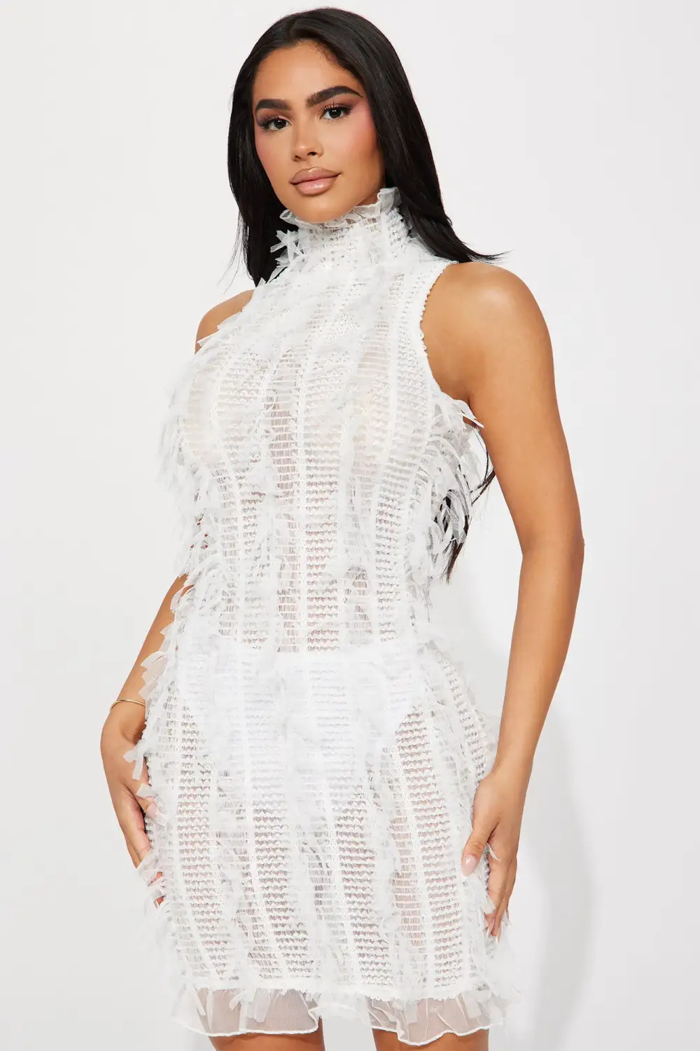 Petite So Dramatic Mesh Mini Dress - White