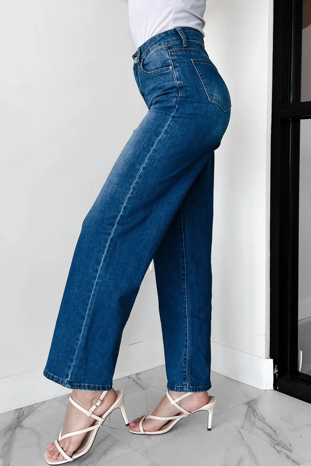 High Rise Non-Distressed Wide Leg Jeans