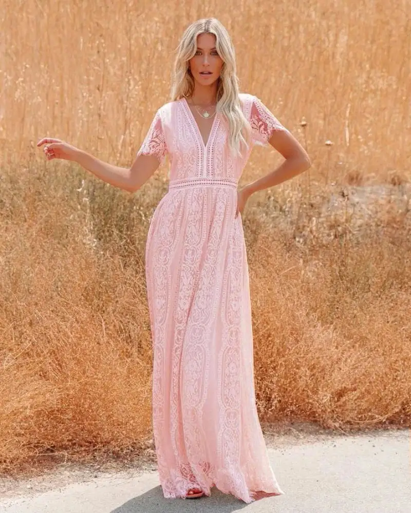 Enchanted Pink Lace Boho Dress