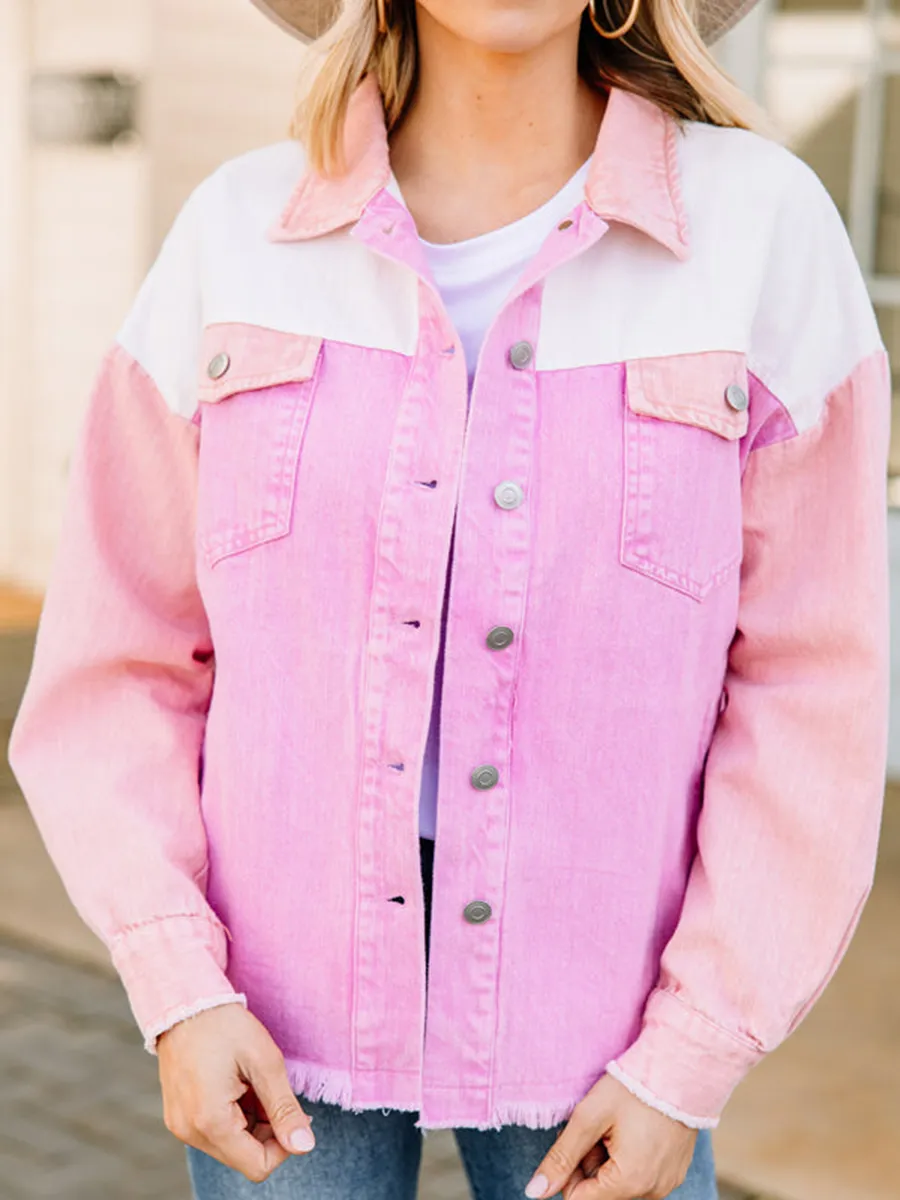 Pink Colorblock Denim Jacket