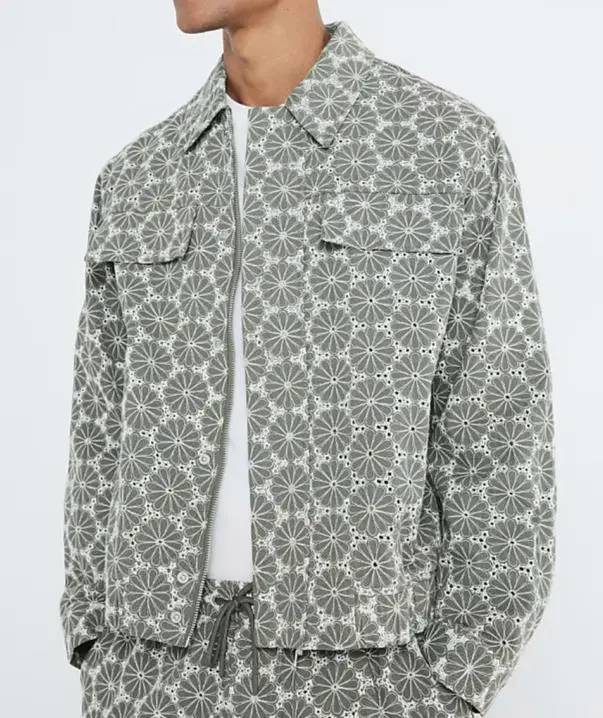 Men's Green Floral Embroidered Jacket