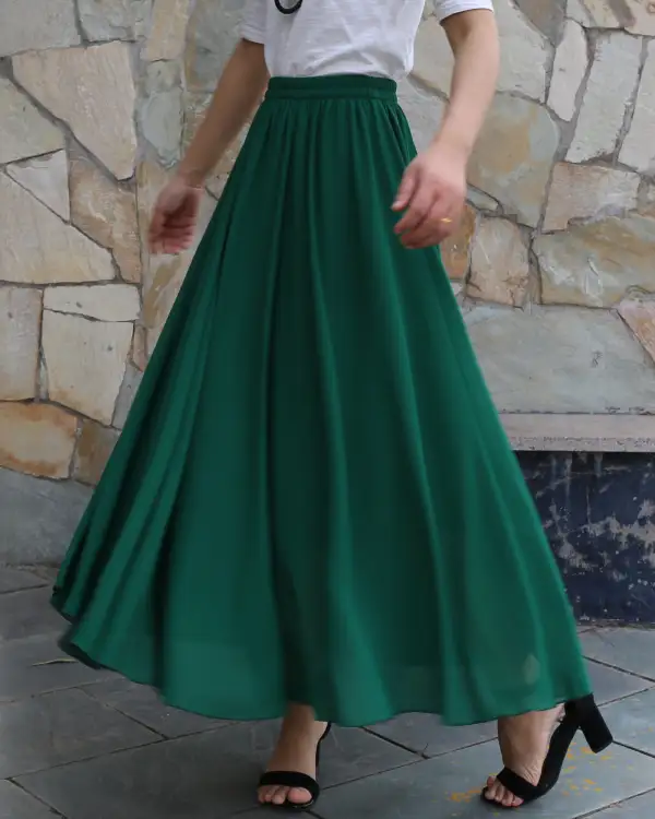 Casual Elastic Waist Chiffon A Line Maxi Skirt