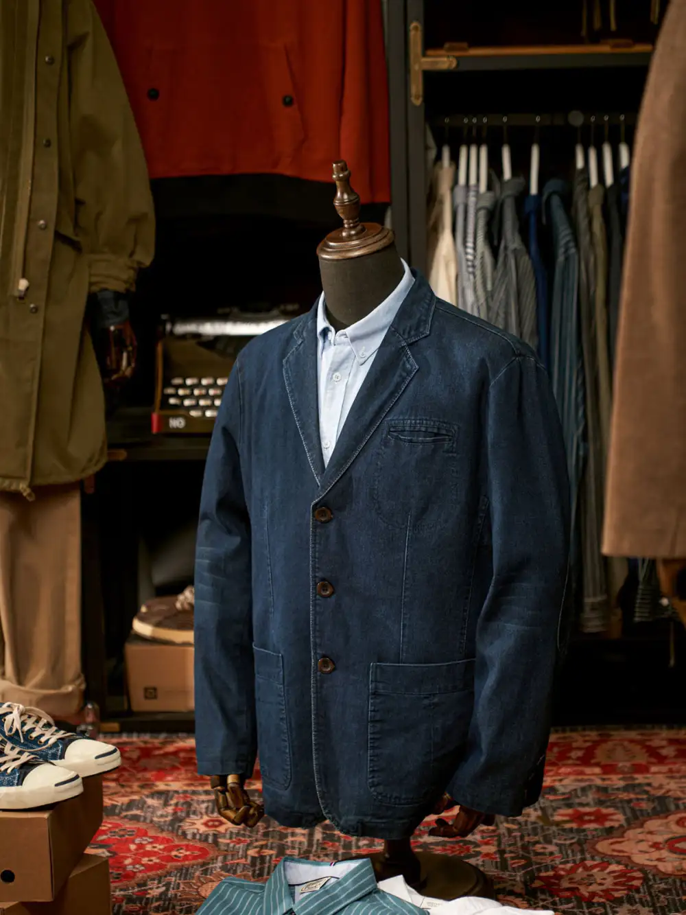 Men'S Denim Pocketed Tailored Jacket