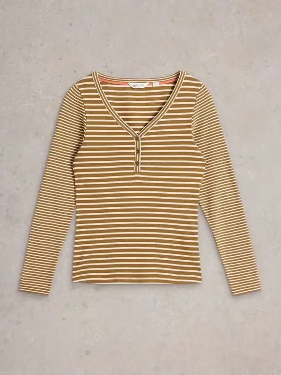 V-Neck Ribbed Striped Henley