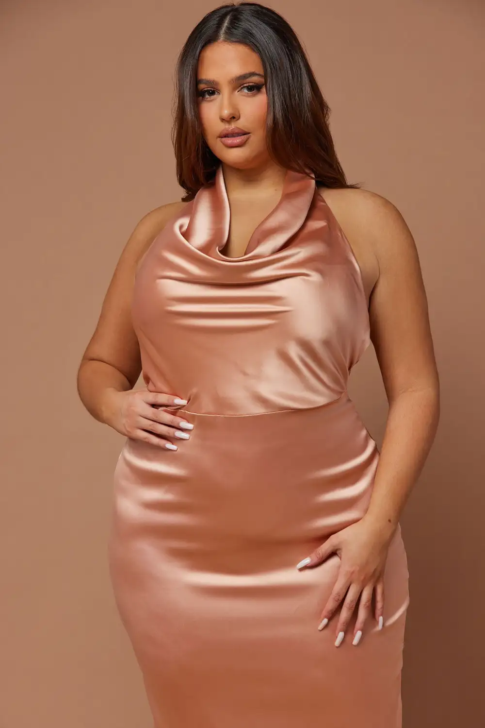 Leana Satin Midi Dress - Bronze