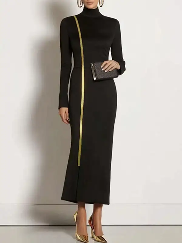 Asymmetric Long Neck Maxi Dress