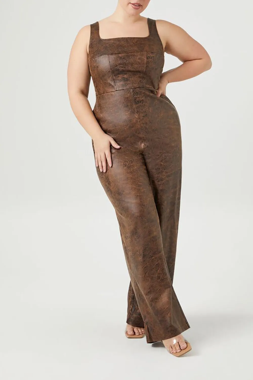 Plus Size Faux Leather Jumpsuit