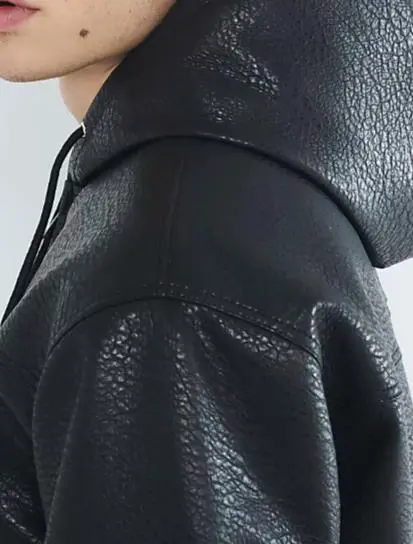 Men's Stylish Black Leather Jacket With Hood