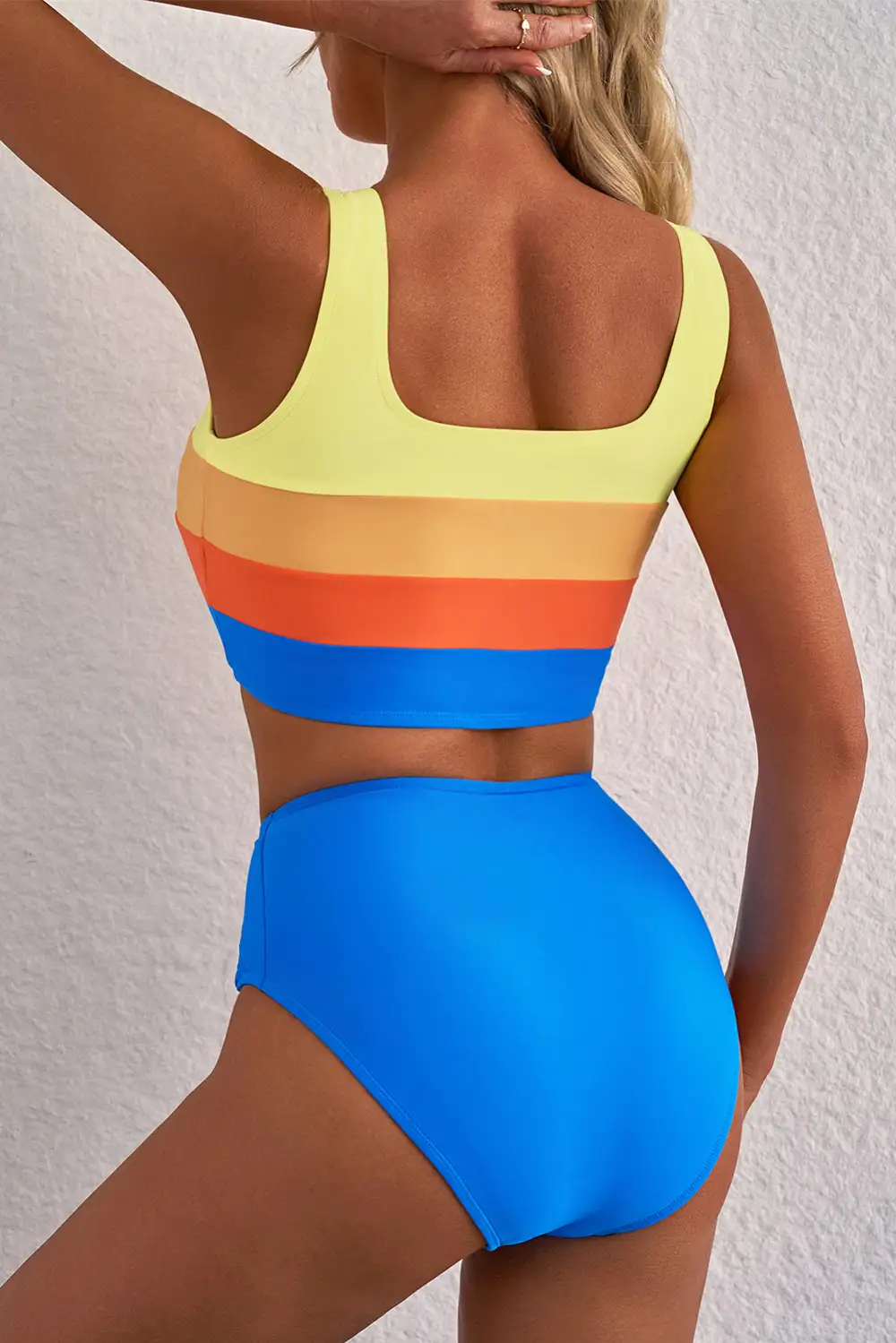 Colorblock Square Neck High Bikini Set