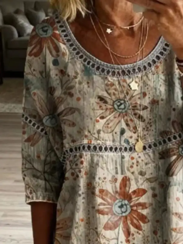 Hollow Out Round Neck Top Plus