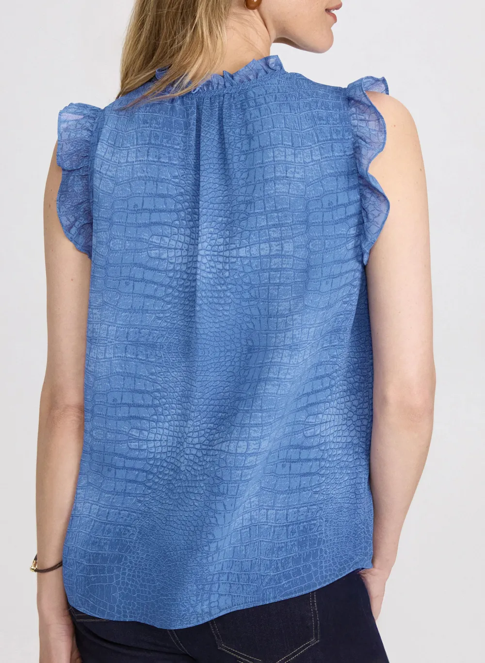 Blue Snake-Print Chiffon Top