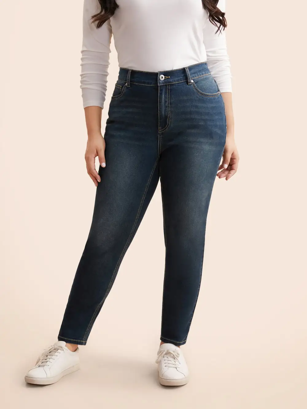 Dark Wash Elastic Waist Skinny Jeans