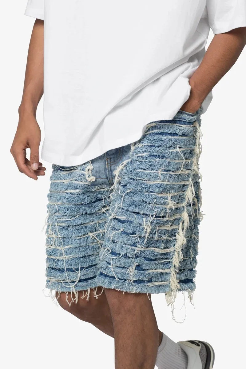LIGHT BLUE ALL OVER DISTRESSED DENIM SHORTS