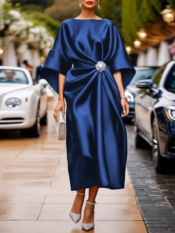 Three Pleated Neck Maxi Dress