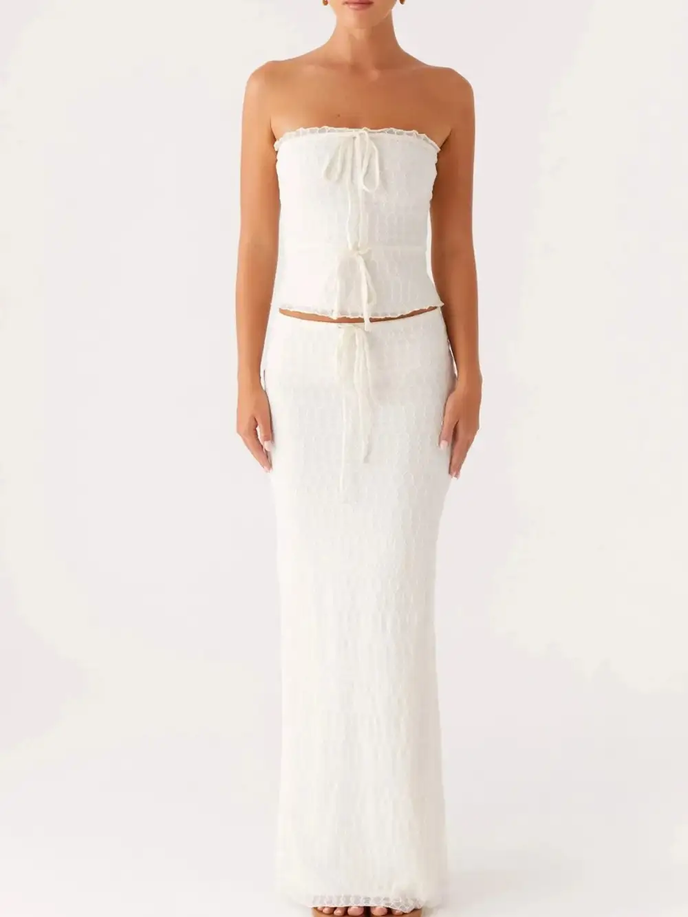 Neat Tie Front Lace Detail Coordinated Set