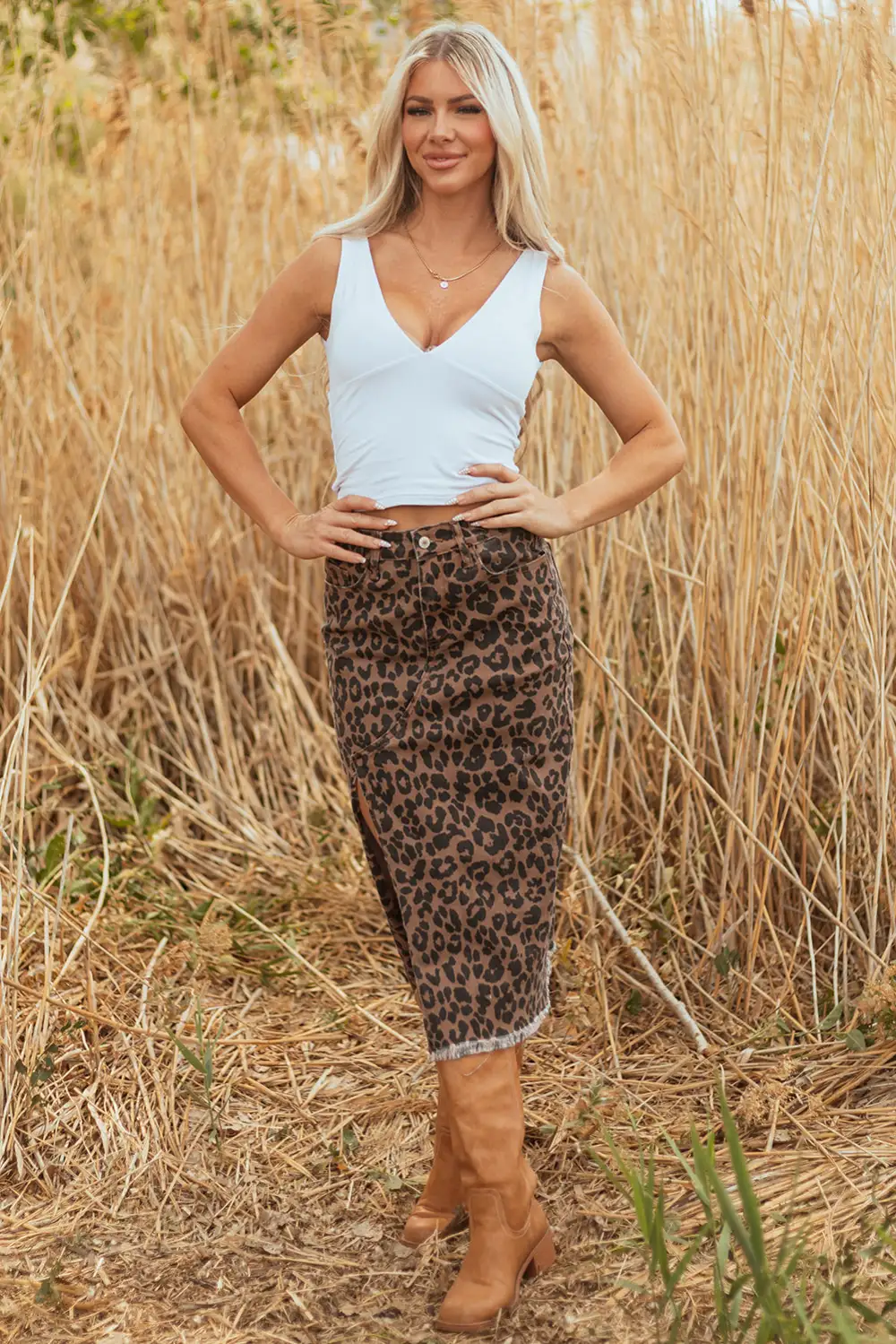 Open Denim Printed Skirt