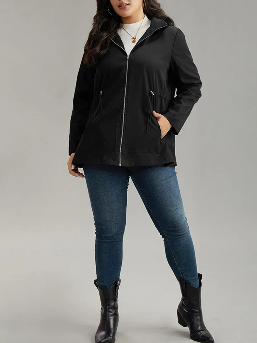 Black elegant waist drawstring jacket