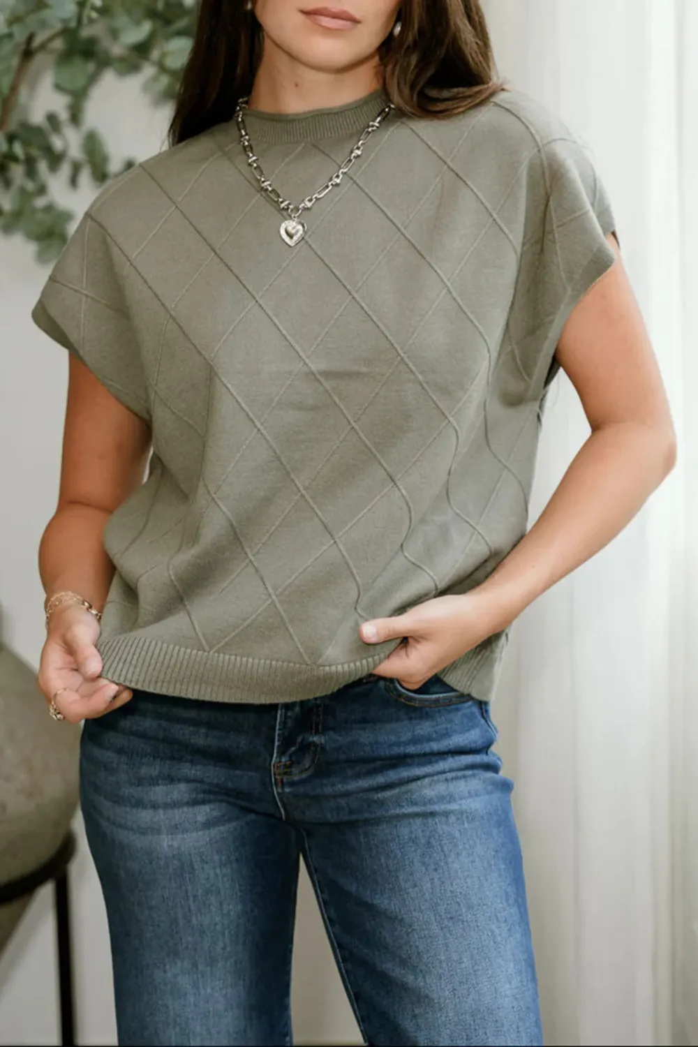 Argyle Pattern Round Neck Sweater Tank