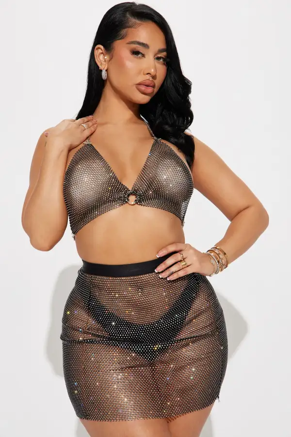 One In A Million Rhinestone Skirt Set - Black